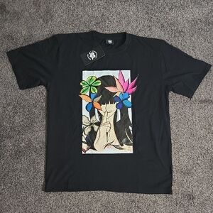 Black T-Shirt with Colorful Floral Graphic